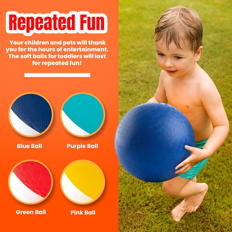 New Bounce Playground Balls for Kids - Set of 4 Rubber Bouncing Balls Plus Pump & 2 pins - Regulation Size for Dodgeball and More - Durable, Inflatable 8.5"" Game Kickballs - Image 2